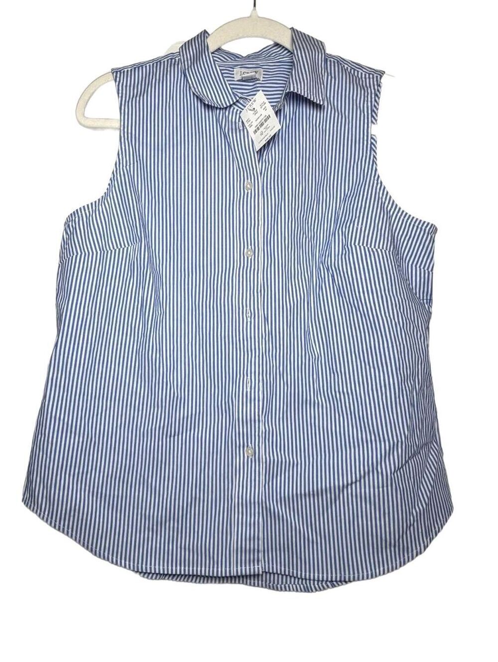J.Crew Blue White Stripe Sleeveless Oxford Button Down Shirt Medium NWT